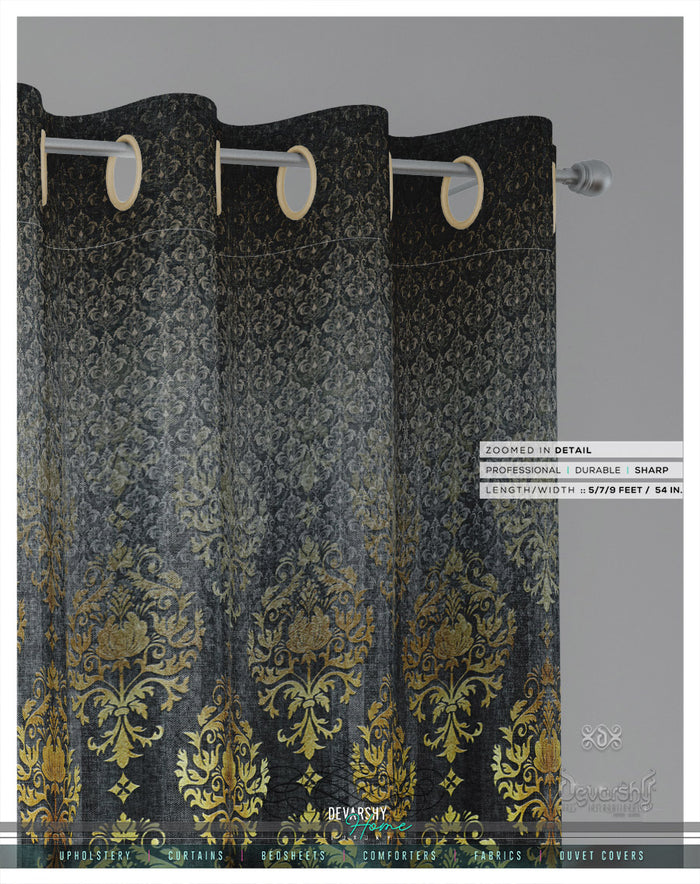 Ornate Damask Stripes PREMIUM Curtain Panel. Available on 12 Fabrics. Made to Order. 100277
