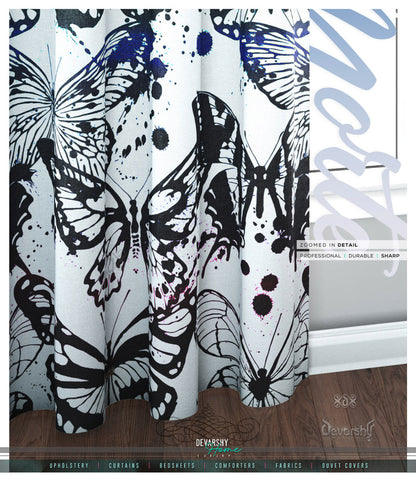Painted Butterflies PREMIUM Curtain Panel. Available on 12 Fabrics. Made to Order. 10006B