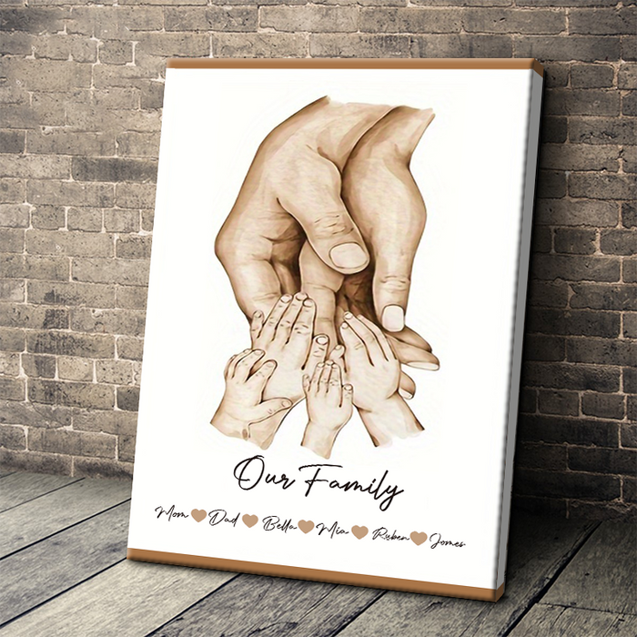 Parents Hands With Kids Family Gift Home Decor Personalized Custom Framed Canvas Wall Art
