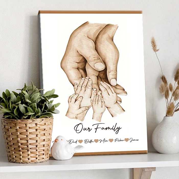 Parents Hands With Kids Family Gift Home Decor Personalized Custom Framed Canvas Wall Art