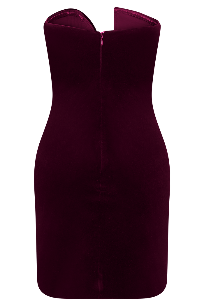 Paulina Velvet Strapless Mini Dress - Wine