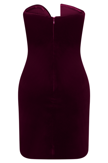 Paulina Velvet Strapless Mini Dress - Wine