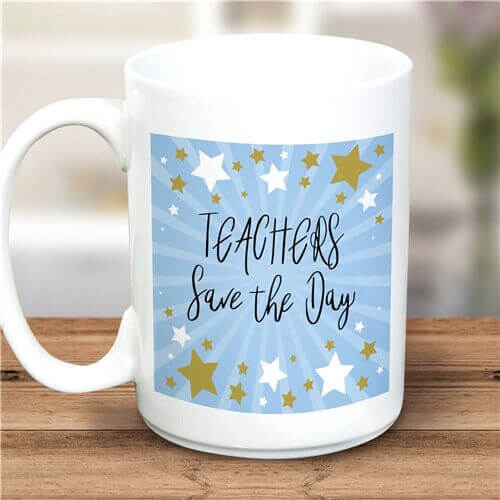 Personalized Teachers Save The Day Coffee 15 oz Mug