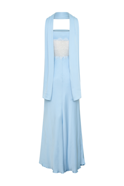 Pilar Strapless Satin And Lace Maxi Dress - Cornflower Blue