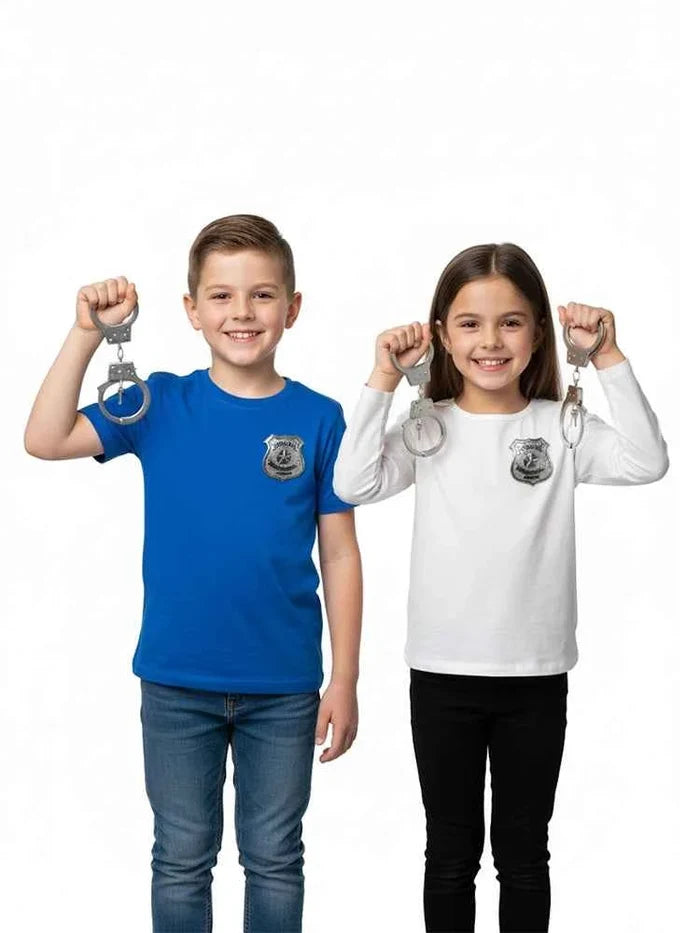 Police Badge & Metal Handcuffs Set