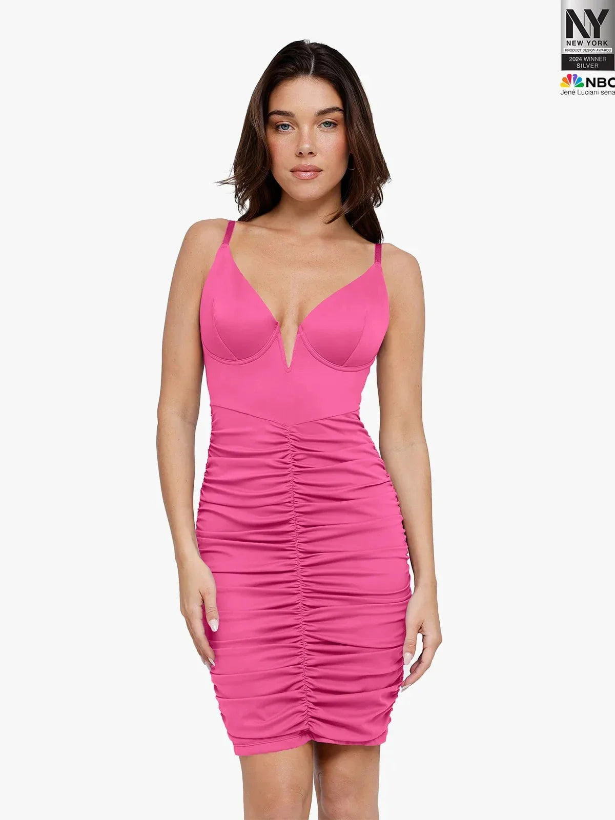 Bluetag Shapewear Plunging V Ruched Bodycon Mini Dress