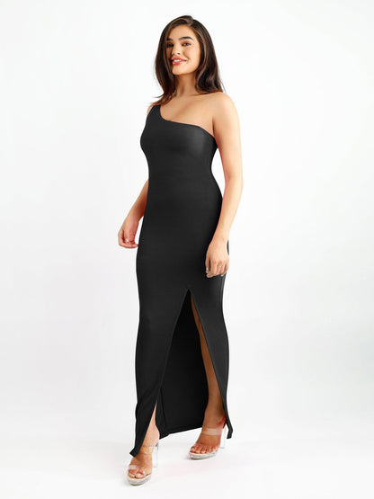 Shapewear Modal One Shoulder Front Slit Slimming Maxi Dress