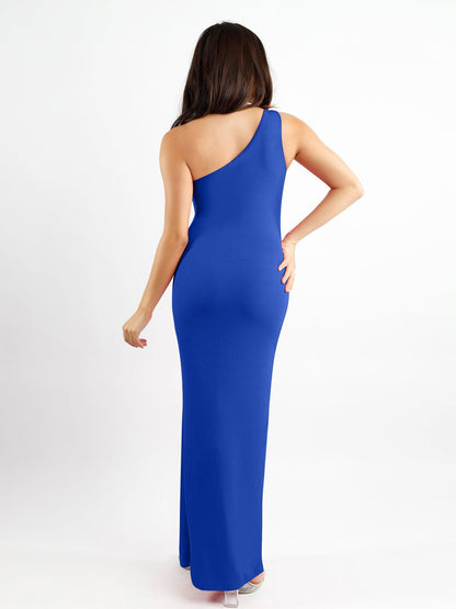 Shapewear Modal One Shoulder Front Slit Slimming Maxi Dress