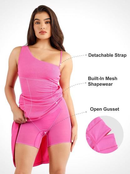 Shapewear Modal One Shoulder Front Slit Slimming Maxi Dress