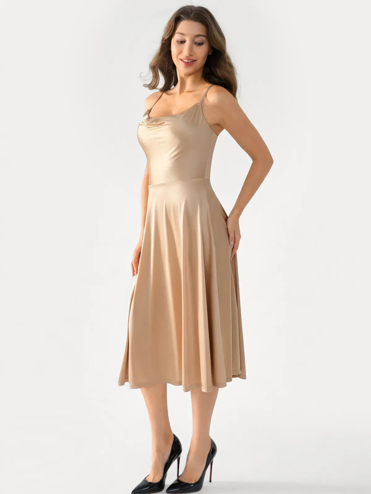 Shapewear Strappy Cowl Neck Fit & Flare Midi Dress