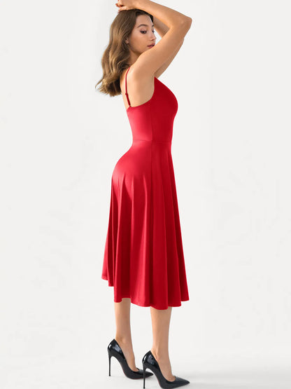 Shapewear Strappy Cowl Neck Fit & Flare Midi Dress