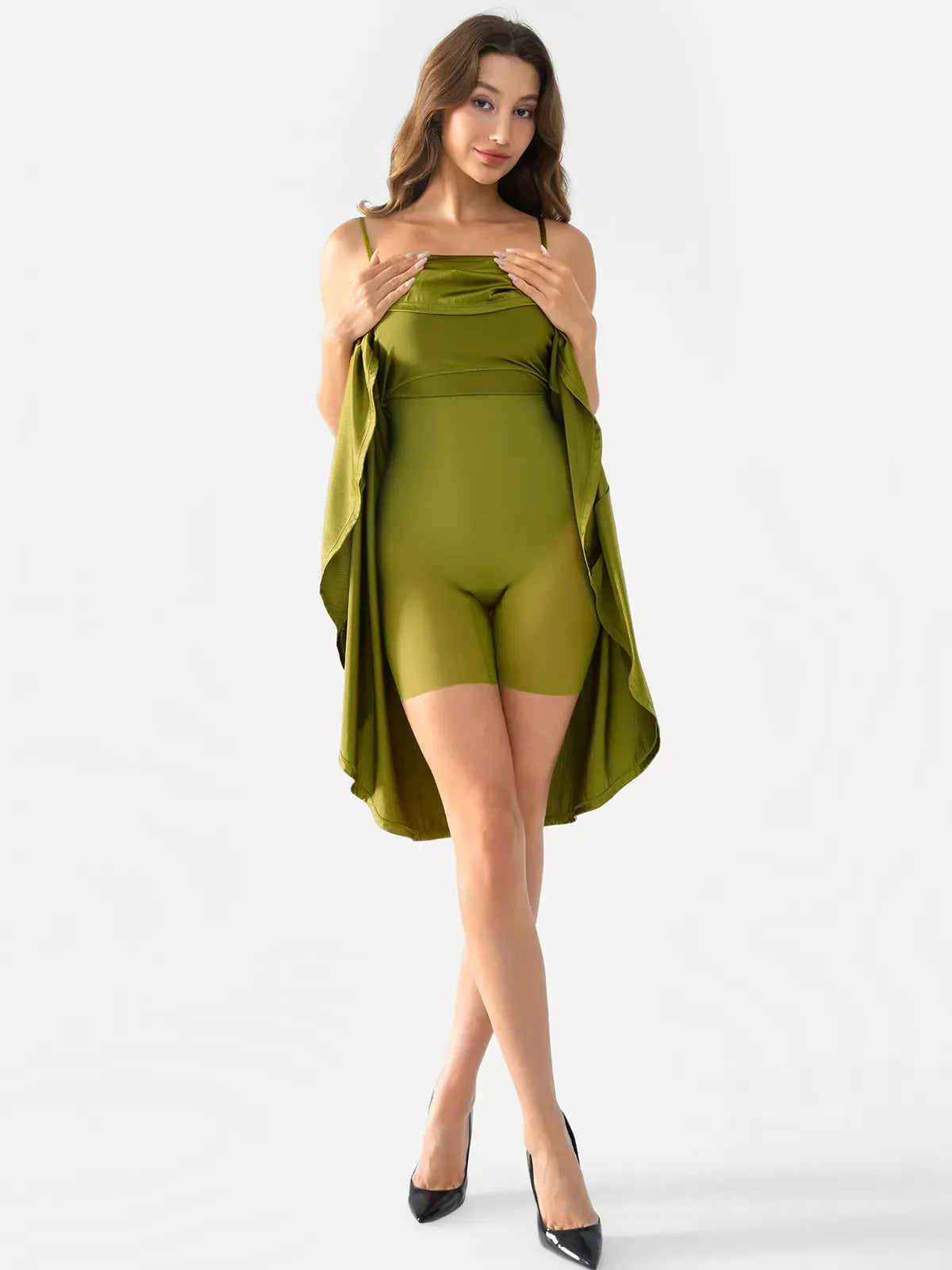 Shapewear Strappy Cowl Neck Fit & Flare Midi Dress