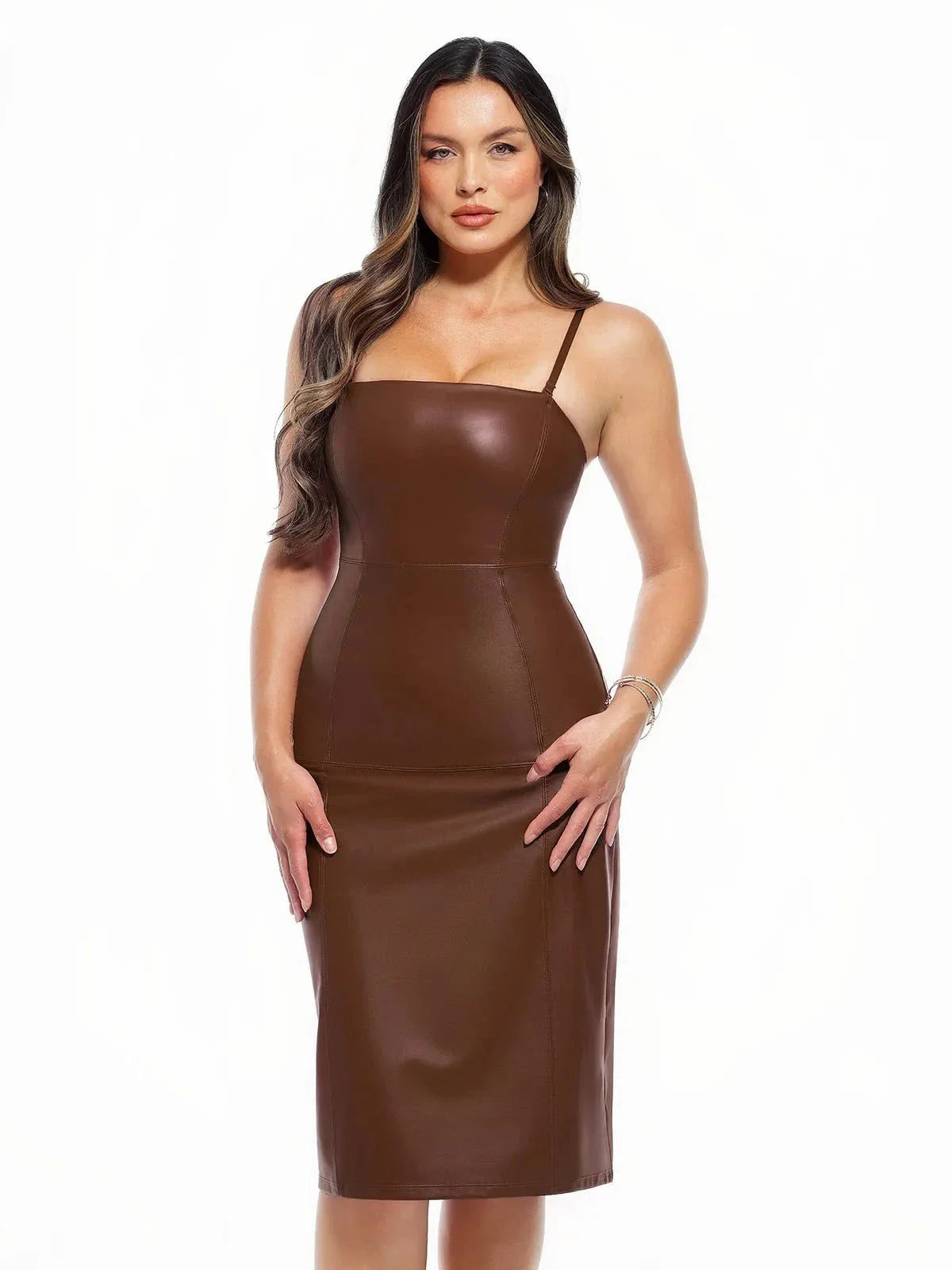 Dual-Wear Sculpting Faux Leather Dress