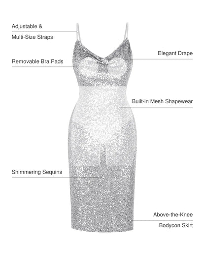 Sequin Cowl Neck Sculpting Mini Dress