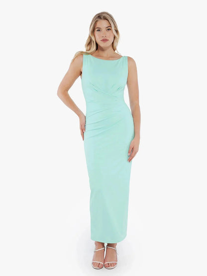Shapewear Boatneck Draped Sculpting Maxi Dress