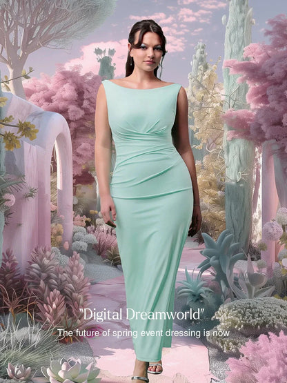 Shapewear Boatneck Draped Sculpting Maxi Dress