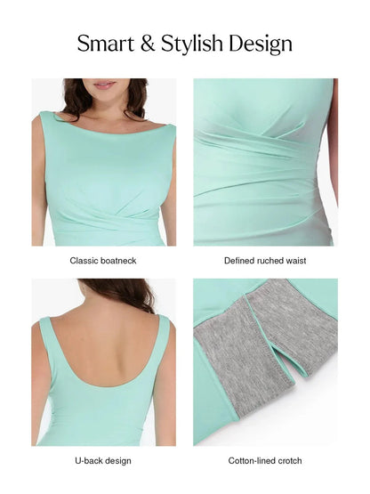 Shapewear Boatneck Draped Sculpting Maxi Dress