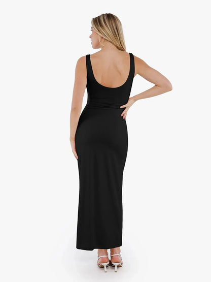 Shapewear Boatneck Draped Sculpting Maxi Dress