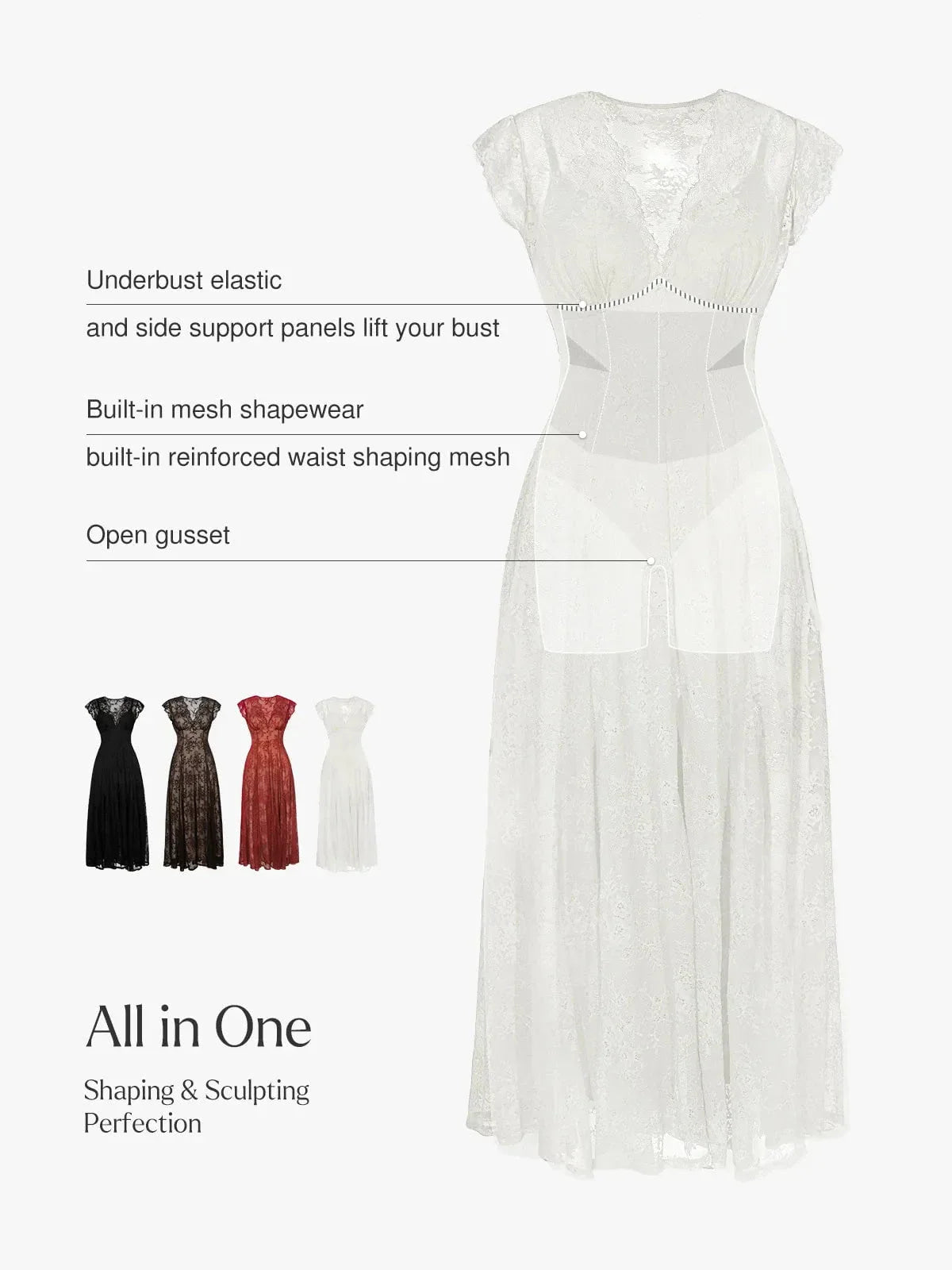 Shapewear Boho Floral Lace Front Slit Maxi Dress