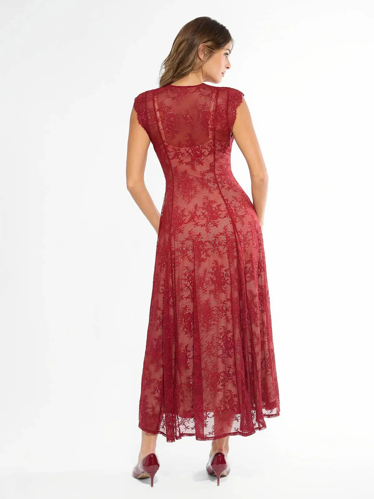 Shapewear Boho Floral Lace Front Slit Maxi Dress