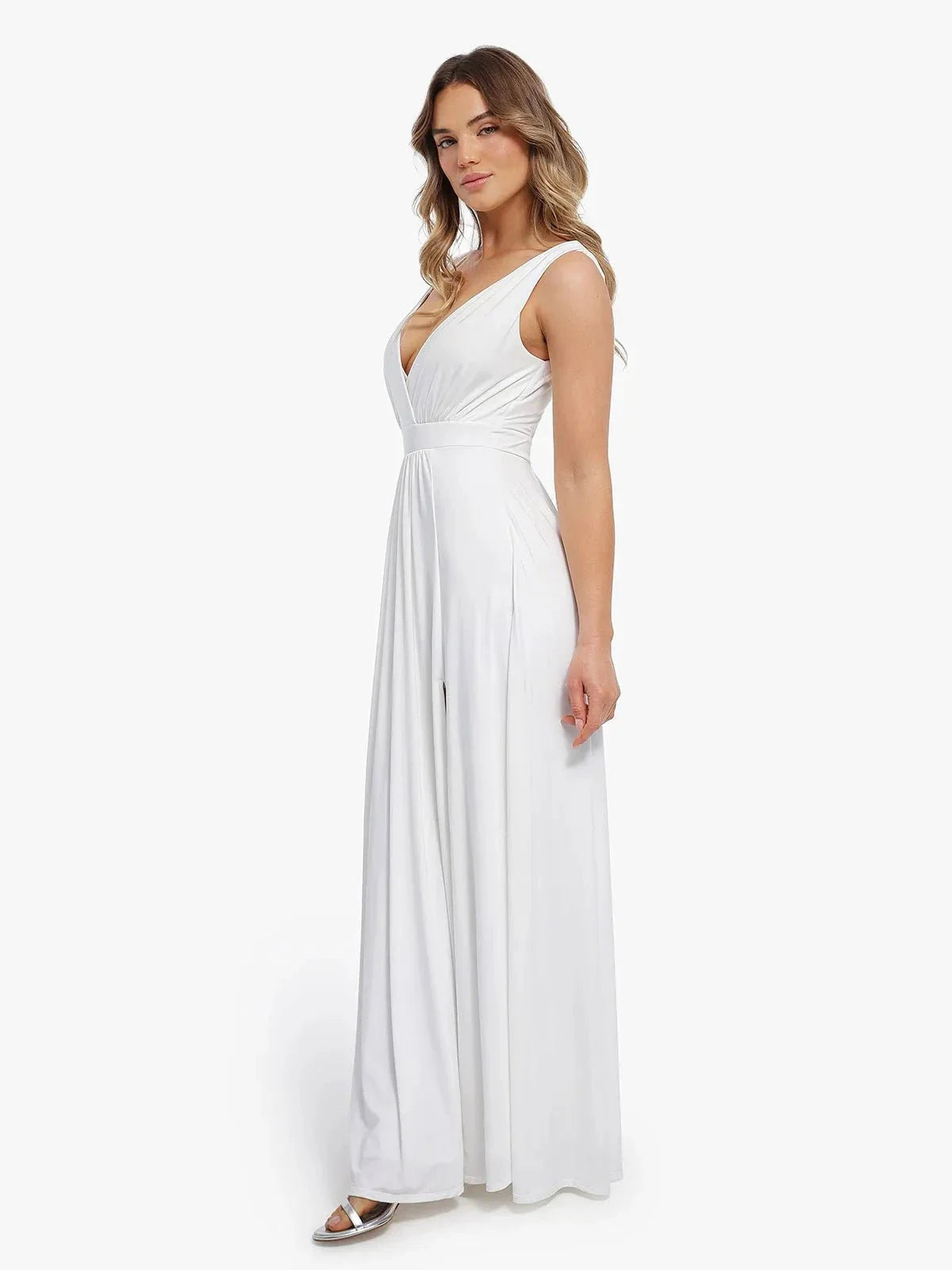 Shapewear Deep V-Neck Front Slit Goddess Maxi Dress