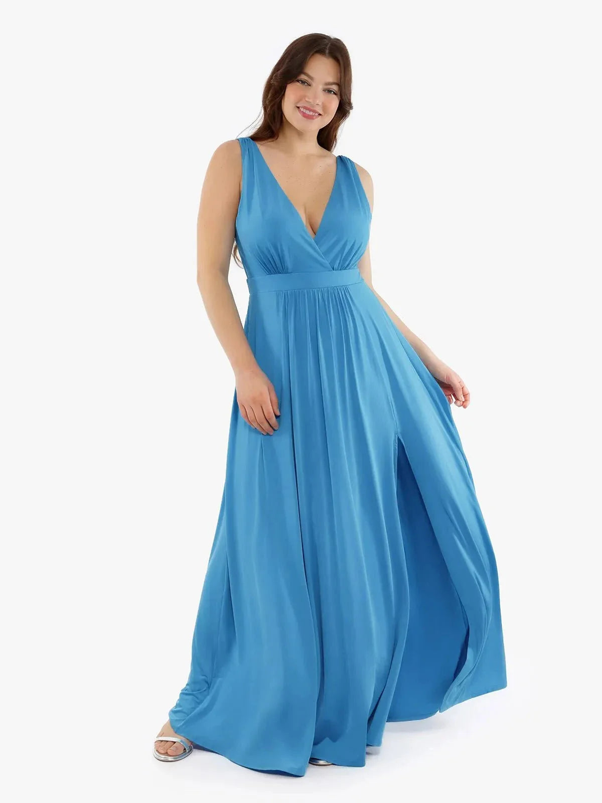 Shapewear Deep V-Neck Front Slit Goddess Maxi Dress