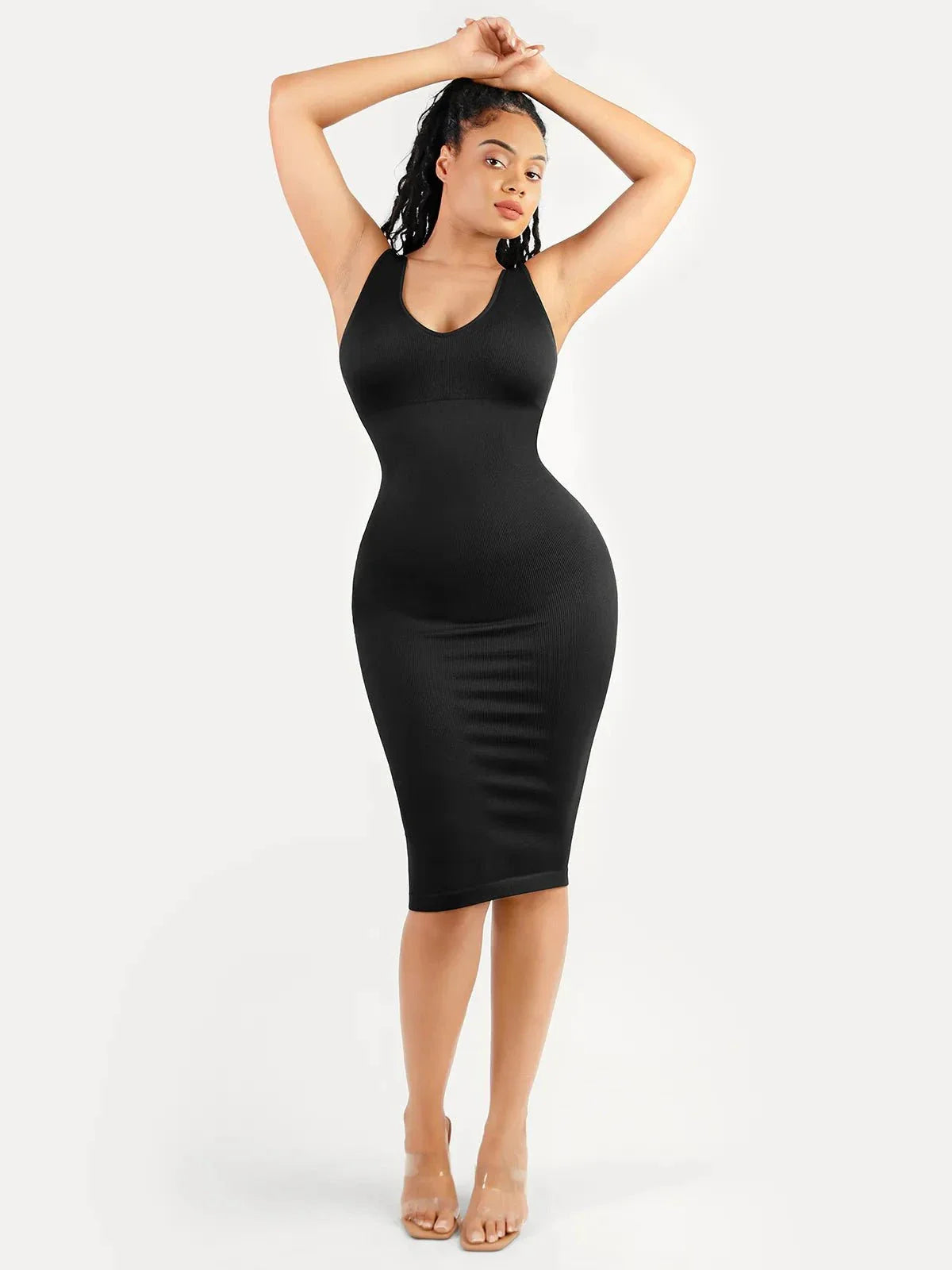 Shapewear Deep V-Neck Tummy Control Midi Dress