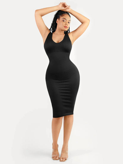 Shapewear Deep V-Neck Tummy Control Midi Dress