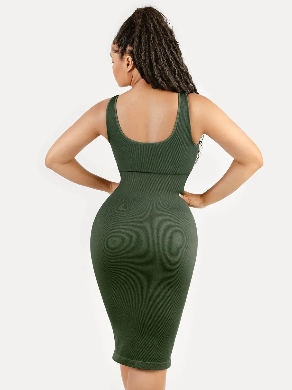 Shapewear Deep V-Neck Tummy Control Midi Dress