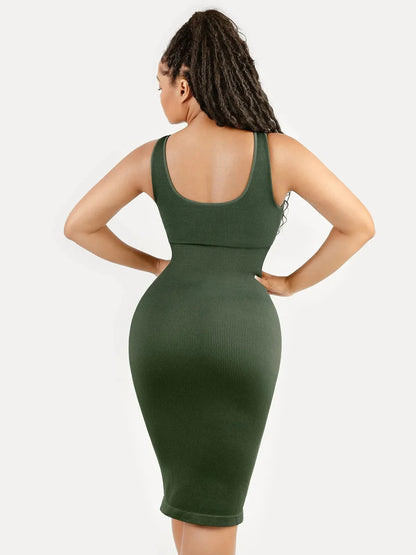 Shapewear Deep V-Neck Tummy Control Midi Dress