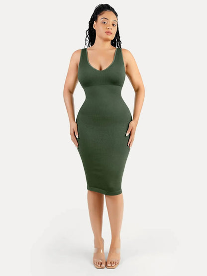 Shapewear Deep V-Neck Tummy Control Midi Dress