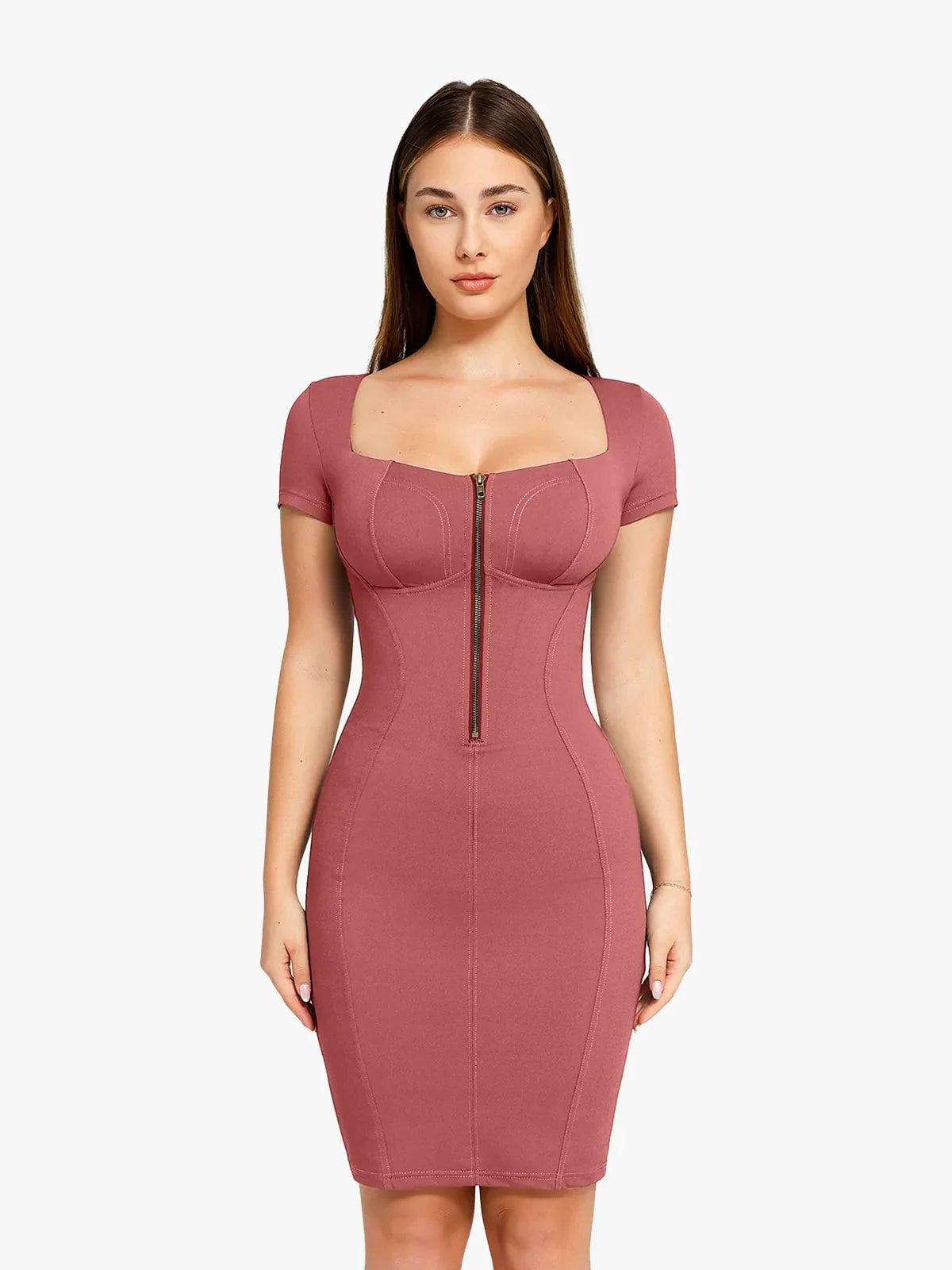 Shapewear Denim Square Neck Tummy Control Midi Dress
