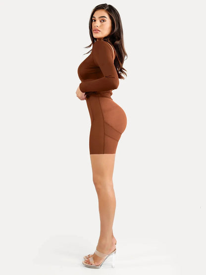Shapewear Long Sleeve Boat Neck Sculpting Midi Dress