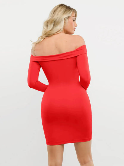 Shapewear Long Sleeve Off-the-Shoulder Bodycon Mini Dress