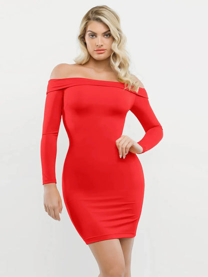 Shapewear Long Sleeve Off-the-Shoulder Bodycon Mini Dress