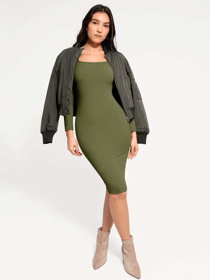 Shapewear Long Sleeve Square Neck Modal Slimming Midi Dress