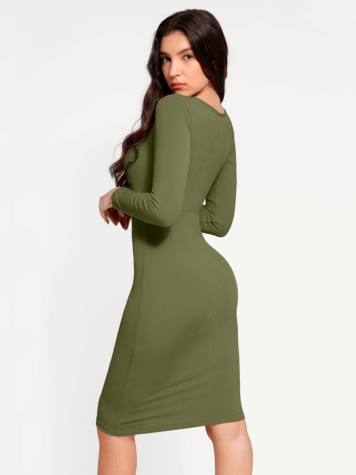 Shapewear Long Sleeve Square Neck Modal Slimming Midi Dress
