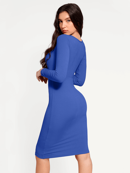 Shapewear Long Sleeve Square Neck Modal Slimming Midi Dress