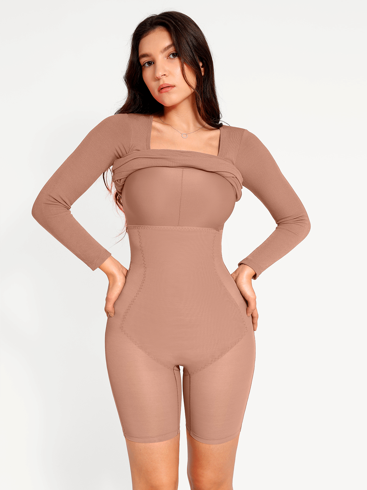 Shapewear Long Sleeve Square Neck Modal Slimming Midi Dress