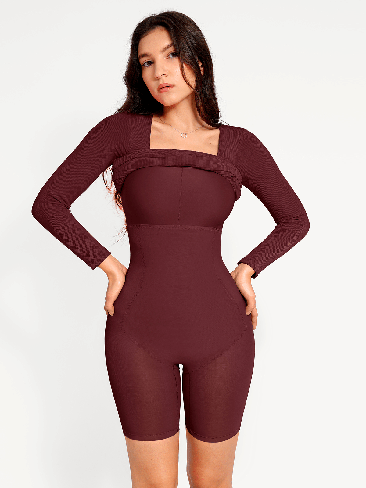 Shapewear Long Sleeve Square Neck Modal Slimming Midi Dress