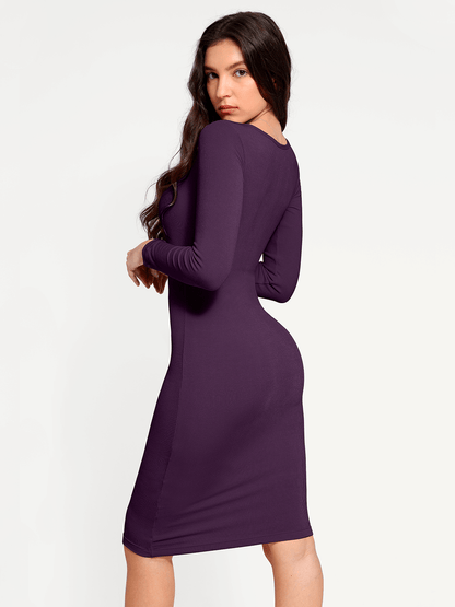 Shapewear Long Sleeve Square Neck Modal Slimming Midi Dress