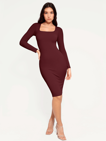 Shapewear Long Sleeve Square Neck Modal Slimming Midi Dress