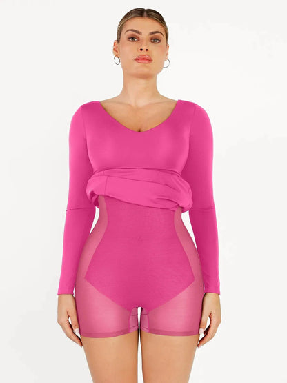 Shapewear Long Sleeve V-Neck Low Back Slimming Maxi Dress