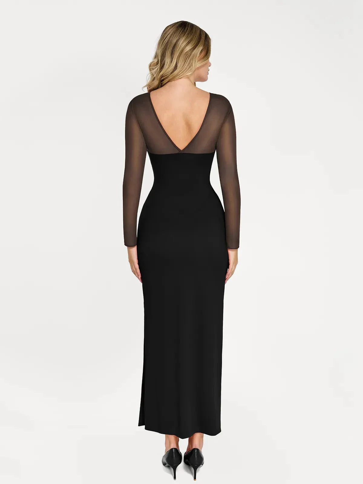 Shapewear Mesh Long Sleeve V-Back Slimming Maxi Dress