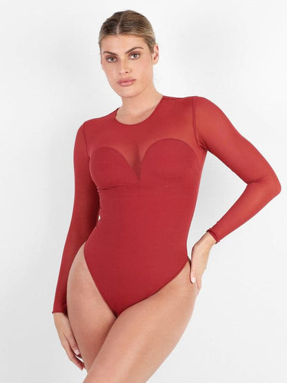 Shapewear Mesh Long Sleeve V-Back Slimming Maxi Dress