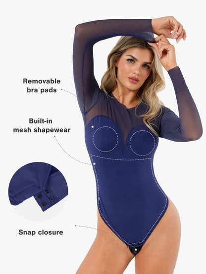 Shapewear Mesh Long Sleeve V-Back Slimming Maxi Dress