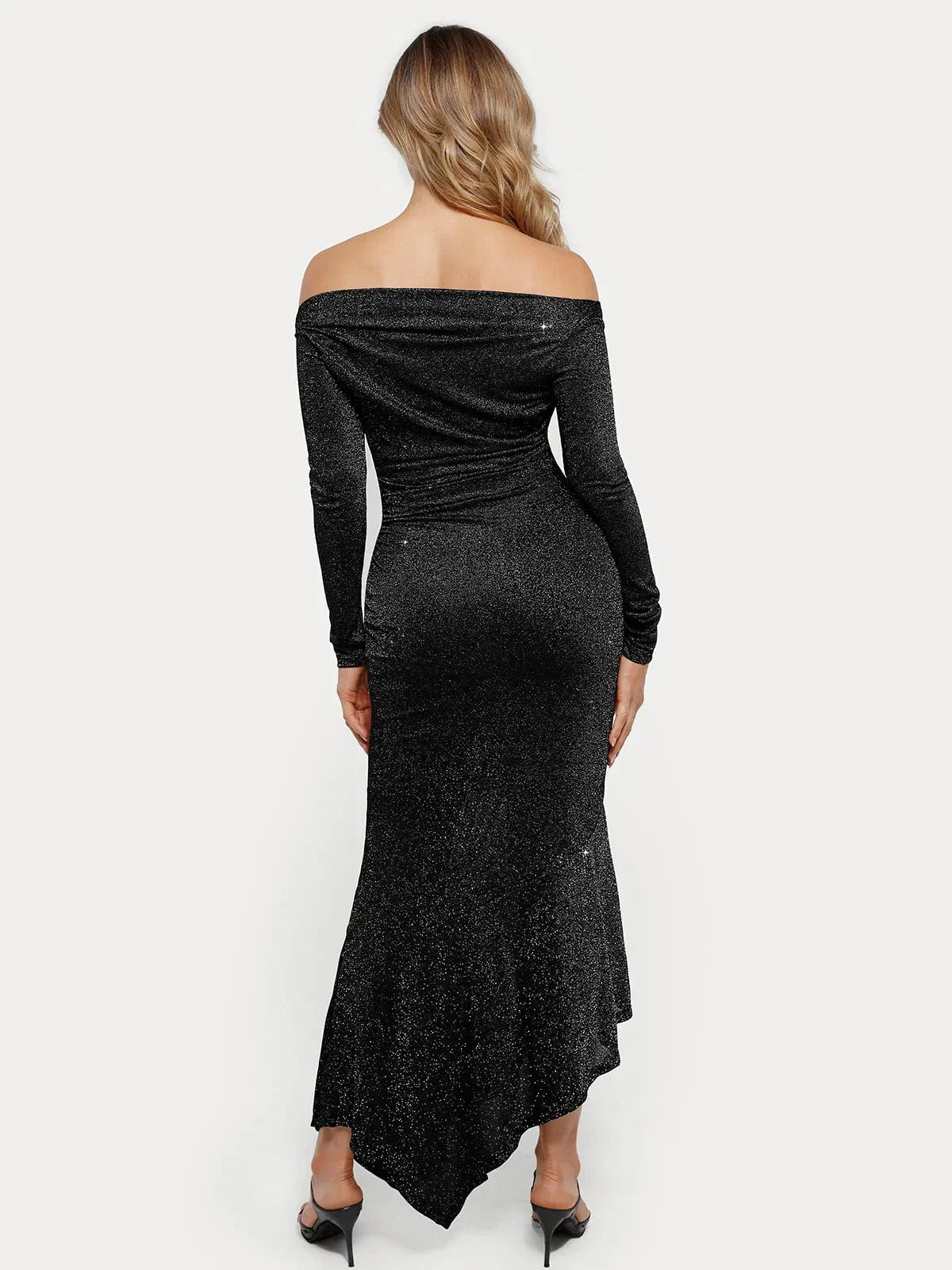 Shapewear Metallic Knit Long Sleeve Slim Mermaid Maxi Dress