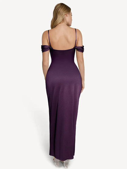Shapewear Off Shoulder Shine Ruched Sculpting Maxi Dress