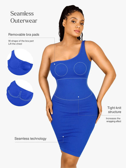 Shapewear One Shoulder Bodycon Mini Dress