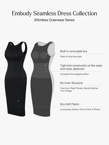 Shapewear Deep V-Neck Tummy Control Midi Dress